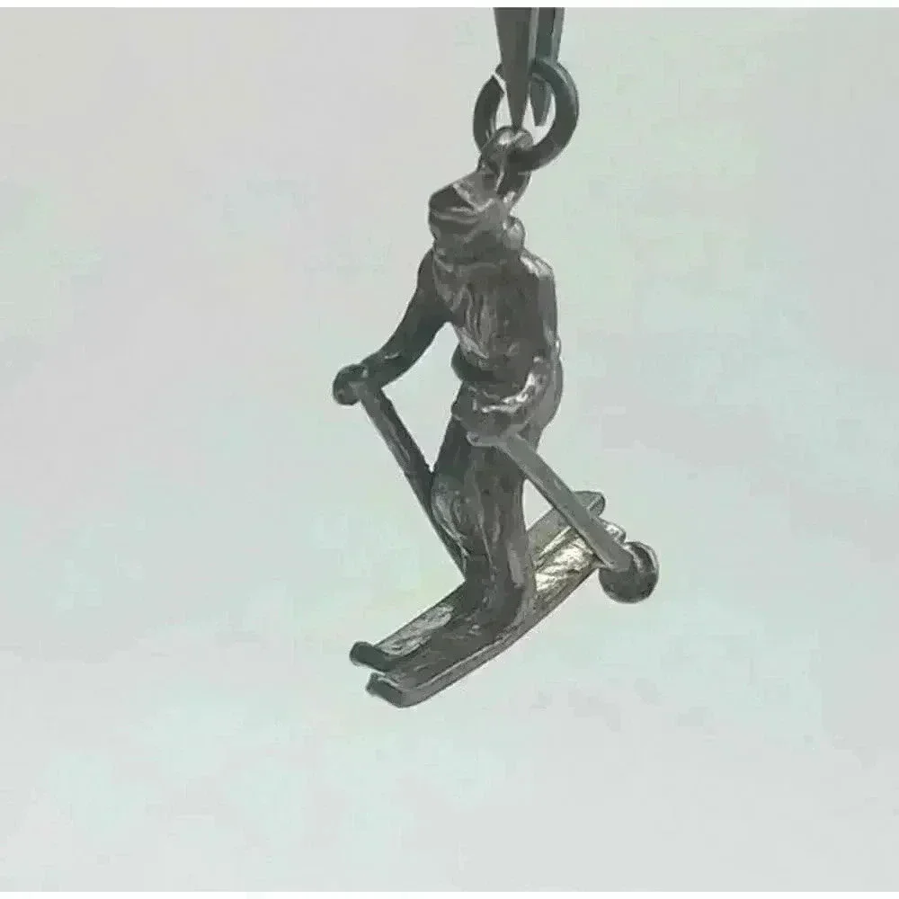 Vintage Ski Sterling Silver 925 Charm Skier Pendant Large 3D Figural Detailed
